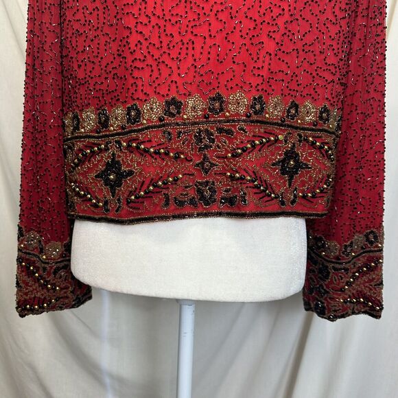 Lawrence Kazar New York Vintage Heavy Beaded Blazer Jacket 100% Silk XL Formal - Picture 8 of 16